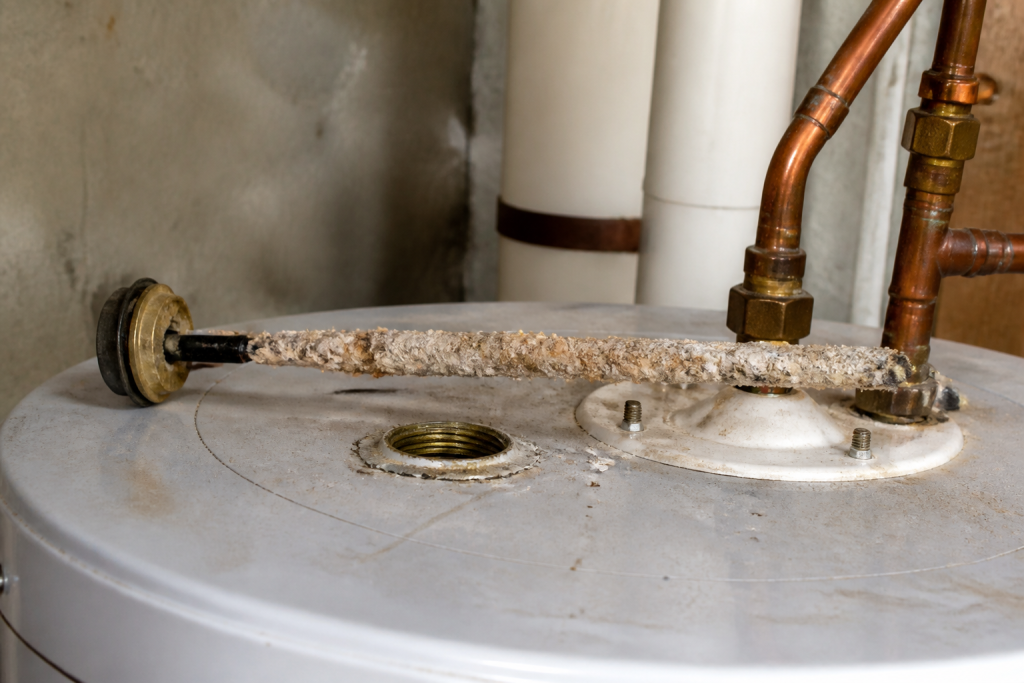 Anode metallique usee reservoir chauffe eau blanc