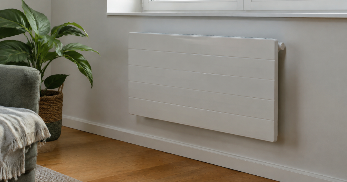 Equipement chauffage blanc rectangulaire fixe au mur