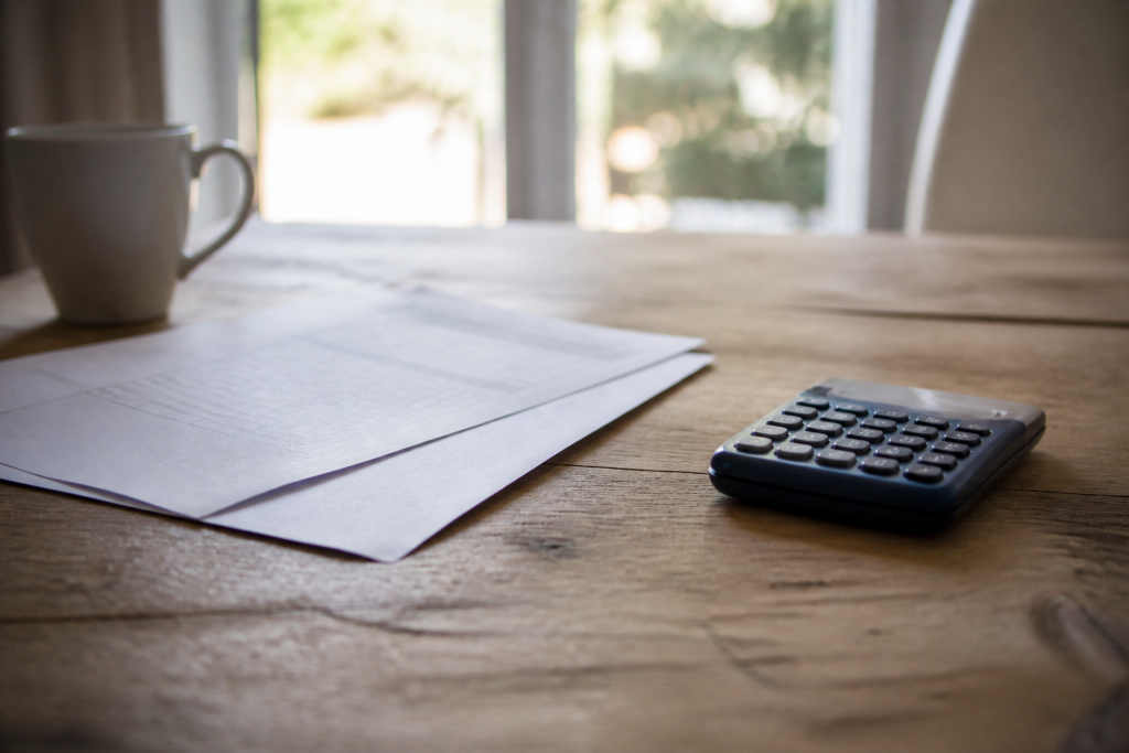 Devis chauffage et calculatrice sur table